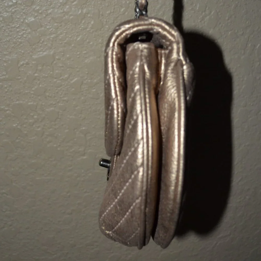 Chanel Bronze Leather Mini Chevron Messenger Shoulder Crossbody Handbag